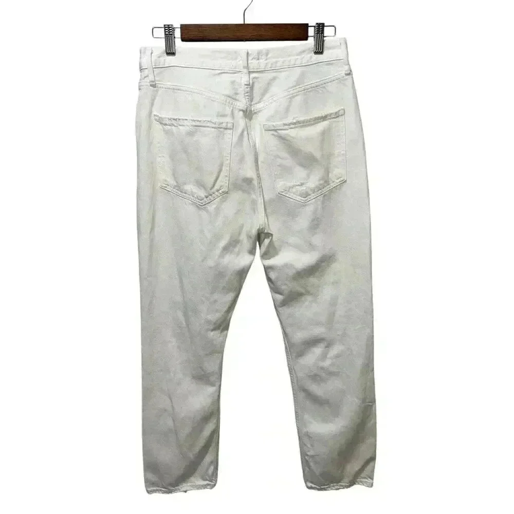 Agolde Riley High Rise Straight Crop White Veil 100% Cotton Jeans Size 28